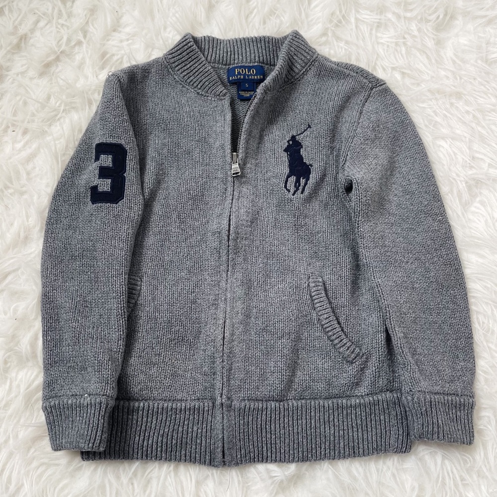 POLO RALPH LAUREN Grey Logo Zip Up Sweater Jacket Size 5